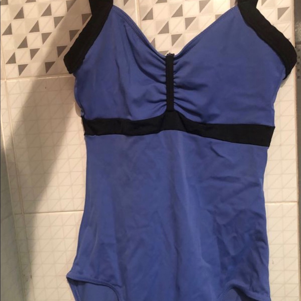 Blue and black leotard